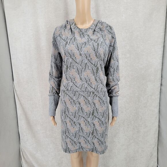 Lole Gray Hoodie Sweatshirt Sweater Dress with Pockets Leaf Pattern Women's XL - Picture 2 of 13